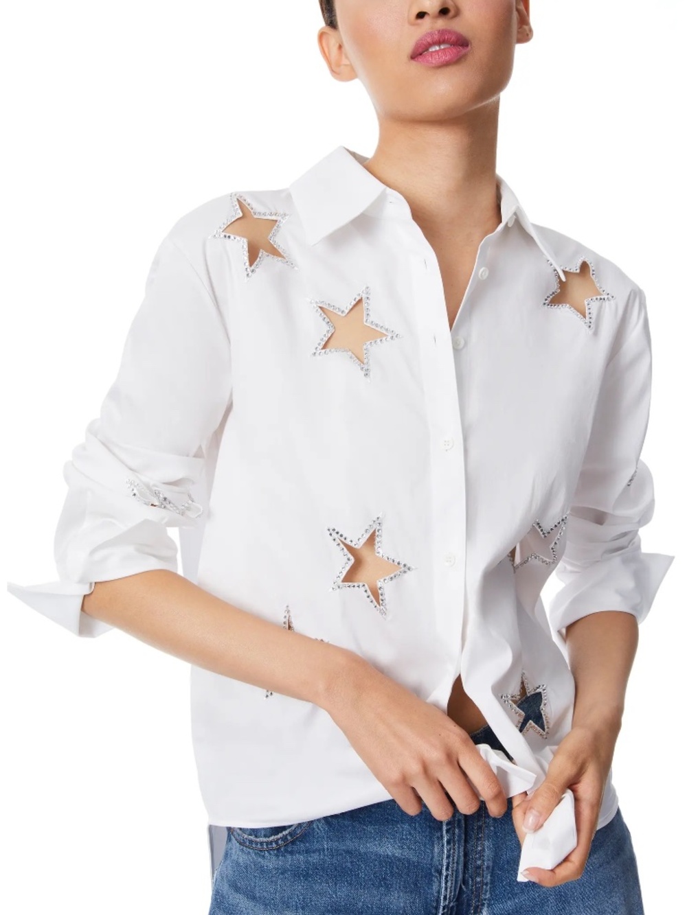 Alice + Olivia Finely Star Embellished Cotton Shirt size M